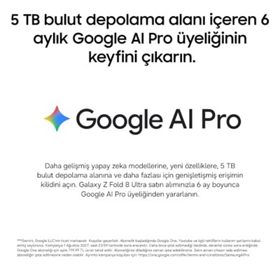 Samsung Galaxy Z Fold8 Grafit Gri, 256 GB Depolama, Yepyeni Tasarım, Özelleştirilmiş İşlemci, 4.800 mAh Pil, 12 GB RAM, 50 MP Çift Kamera, Now Nudge, Photo Assist (Sams - Seçenekler: 1TB, 256GB, 512GB
