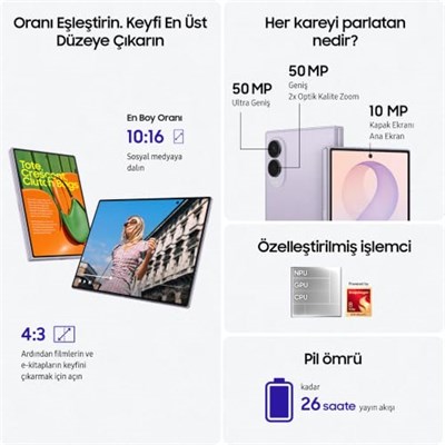 Samsung Galaxy Z Fold8 Grafit Gri, 256 GB Depolama, Yepyeni Tasarım, Özelleştirilmiş İşlemci, 4.800 mAh Pil, 12 GB RAM, 50 MP Çift Kamera, Now Nudge, Photo Assist (Sams - Seçenekler: 1TB, 256GB, 512GB