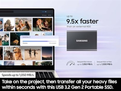 SAMSUNG T7 2TB, Taşınabilir SSD, Gri, 1050MB/sye kadar, USB 3.2 Gen2, Oyun, Öğrenciler ve Profesyoneller, Harici Katı Hal Sürücüsü (MU-PC2T0T/AM), Gri [Kanada Sürümü]