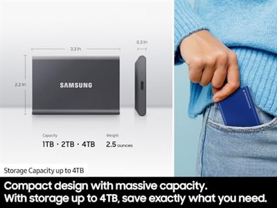 SAMSUNG T7 2TB, Taşınabilir SSD, Gri, 1050MB/sye kadar, USB 3.2 Gen2, Oyun, Öğrenciler ve Profesyoneller, Harici Katı Hal Sürücüsü (MU-PC2T0T/AM), Gri [Kanada Sürümü]