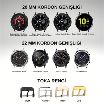 Samsung Watch 5, Watch 4, Watch 3, Gear S3, Active 2 Deri Kordon