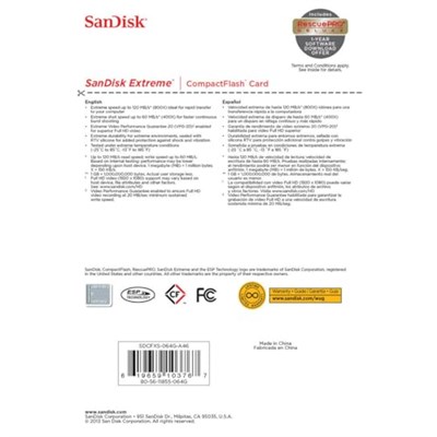Sandisk Extreme CompactFlash Memory Card – 64 GB (Sdcfxs-064G-A46)