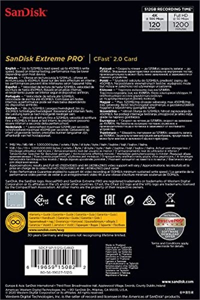 SanDisk Extreme Pro CFast 2.0 Hafıza Kartı, 512 GB - SDCFSP-512G-G46D