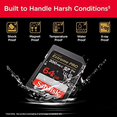 SanDisk Extreme PRO SDXC UHS-I hafıza kartı 64 GB (V30, aktarım hızı 200 MB/sn, U3, 4K UHD videolar, SanDisk QuickFlow teknolojisi, ısıya dayanıklı)