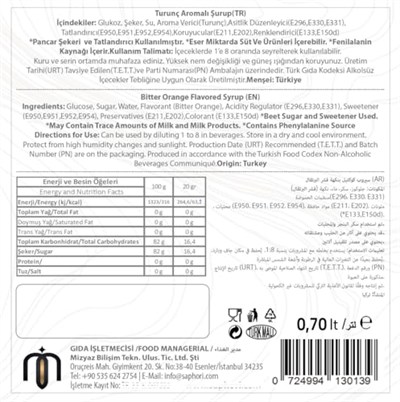Saphori Turunç - Blue Curocao Aromalı Kokteyl Şurubu, Turunç Şurubu, Blue Curocao Şurubu 700 ML