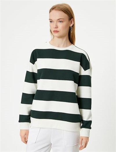 Şardonlu Bisiklet Yaka Sweatshirt Relax Fit Uzun Kollu
