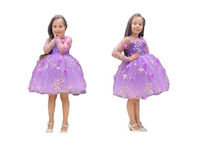 Sare Çocuk Giyim kız çocuk dress elbise 3 boyutlu çiçek figürlü lila kabarık prenses abiye elbise doğum günü özel gün düğün elbisesi