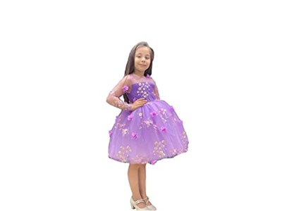 Sare Çocuk Giyim kız çocuk dress elbise 3 boyutlu çiçek figürlü lila kabarık prenses abiye elbise doğum günü özel gün düğün elbisesi