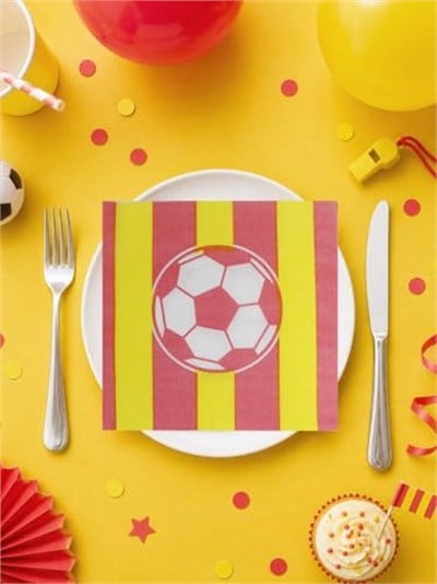 Sarı Kırmızı Futbol Temalı Kağıt Peçete – Doğum Günü Parti Süsleri 20li