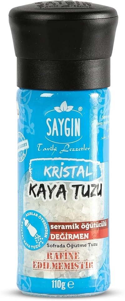 Saygın Sofrada Öğütme Kristal Çakıl Kaya Tuzu Beyaz Seramik Öğütücü Cam Değirmen 110 Gr