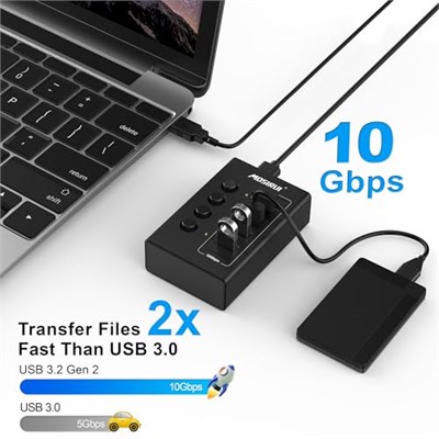 SB Hub 3.2 10 Gbps, 4 Bağlantı Noktalı USB C 3.1/3.2 Gen 2 HUB Çoklu USB Ayırıcı, 4×10 Gbps Veri Aktarımı, Bireysel Anahtar, Dizüstü Bilgisayar, PC, Klavye, Xbox, PS5 ve Daha Fazlası ile USB Çoklu