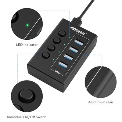 SB Hub 3.2 10 Gbps, 4 Bağlantı Noktalı USB C 3.1/3.2 Gen 2 HUB Çoklu USB Ayırıcı, 4×10 Gbps Veri Aktarımı, Bireysel Anahtar, Dizüstü Bilgisayar, PC, Klavye, Xbox, PS5 ve Daha Fazlası ile USB Çoklu