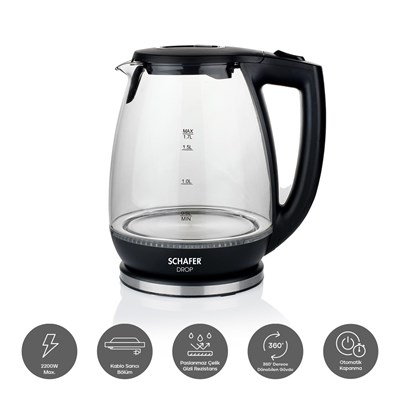 Schafer Drop Cam Su Isıtıcı (Kettle)-Siyah