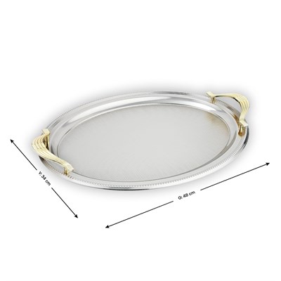 Schafer Ela 2 li Oval Çay Tepsisi-Platin01