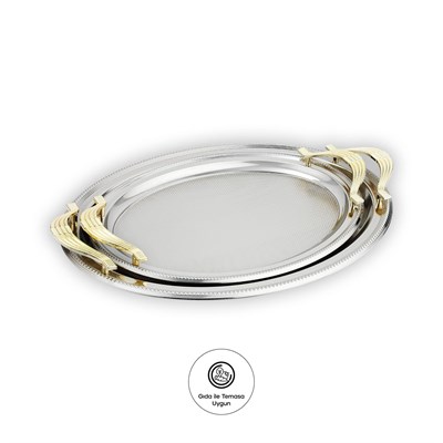 Schafer Ela 2 li Oval Çay Tepsisi-Platin01