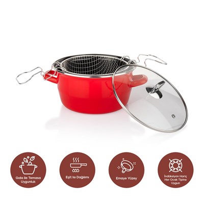 Schafer Fry Çıtır Kızartma Tenceresi 22 Cm-3 Parça-Kırmızı