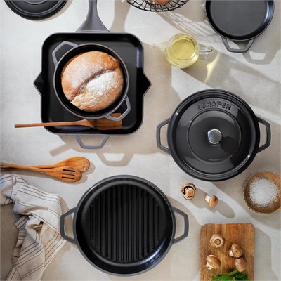 Schafer Guss Chef Döküm Derin Tencere 20Cm-2 Parça-Gri