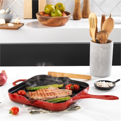 Schafer Guss Chef Döküm Kare Grill Tava 28x28Cm-1 Parça-Kırmızı