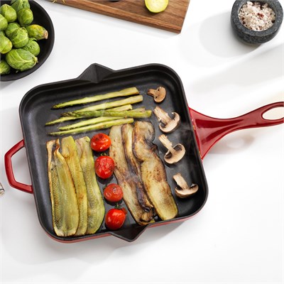 Schafer Guss Chef Döküm Kare Kızartma Tavası 28x28 Cm-Kırmızı