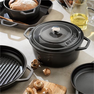 Schafer Guss Chef Döküm Sahan Çift Kulplu 22 Cm-1 Parça-Gri