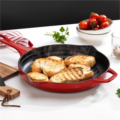Schafer Guss Chef Döküm Yuvarlak Grill Tava 28Cm-1 Parça-Kırmızı