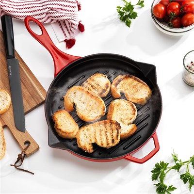 Schafer Guss Chef Döküm Yuvarlak Grill Tava 28Cm-1 Parça-Kırmızı