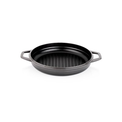 Schafer Guss Chef Döküm Yuvarlak Grill Tava Çift Kulplu 28Cm-1 Parça-Gri