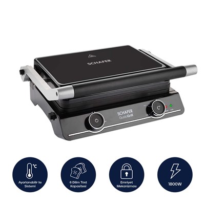 Schafer Gusto Grill Izgara Ve Tost Makinesi-Siyah