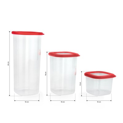 Schafer Hold 3 lü Saklama Kabı-Kırmızı