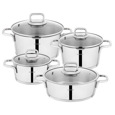 Schafer New Stahl Çelik Tencere Seti 8 Parça-Inox