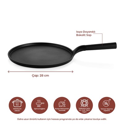 Schafer Pro Cast Döküm Krep Tavası 28 Cm-Siyah