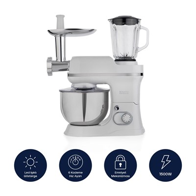 Schafer Prochef Master Multi Kıyma ve Sürahi Blender Aparatlı Stand Mikser 5 L-Beyaz