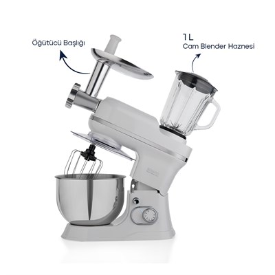 Schafer Prochef Master Multi Kıyma ve Sürahi Blender Aparatlı Stand Mikser 5 L-Beyaz