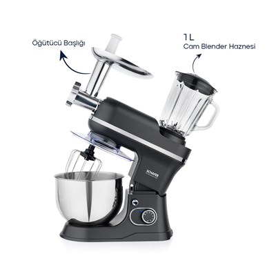 Schafer Prochef Master Multi Kıyma ve Sürahi Blender Aparatlı Stand Mikser 5 L-Spray Boyalı Antrasit