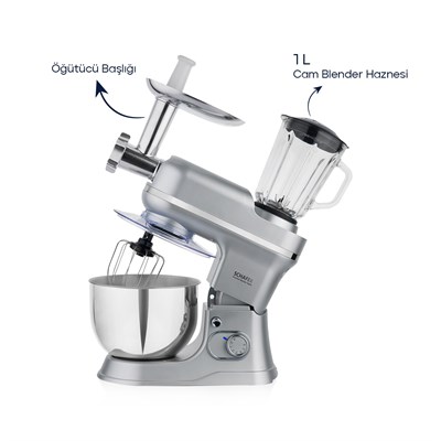 Schafer Prochef Master Multi Kıyma ve Sürahi Blender Aparatlı Stand Mikser 5 L- Gümüş