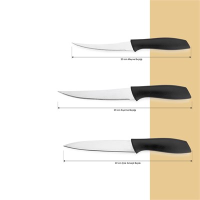 Schafer Quick Chef Bıçak Seti 3 Parça-Siyah