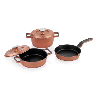 Schafer Retro Cast Mini Döküm Tencere Seti 5 Parça-Rosegold