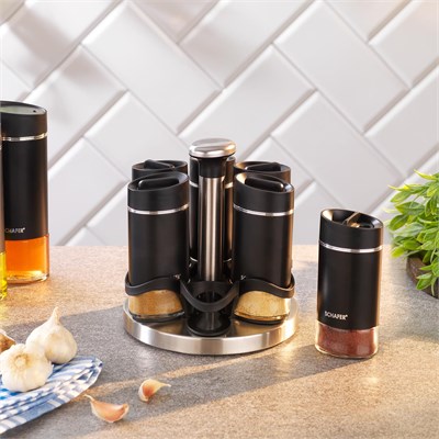 Schafer Silver Touch Döner Standlı Baharat Takımı 7 Parça-Siyah