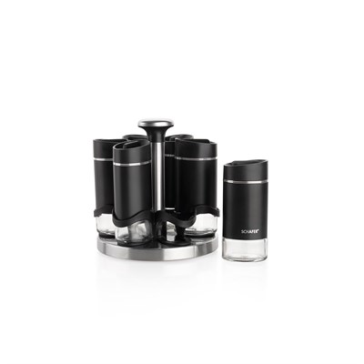 Schafer Silver Touch Döner Standlı Baharat Takımı 7 Parça-Siyah