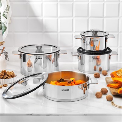 Schafer Steel Pro Çelik Tencere Seti 8 Parça-Inox