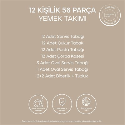 Schafer Superfine Bone Provence Yemek Takımı 56 Parça-Gold