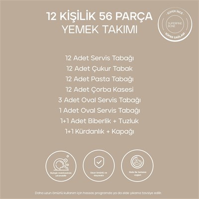 Schafer Superfine Bone Valero Yemek Takımı 56 Parça-Altın