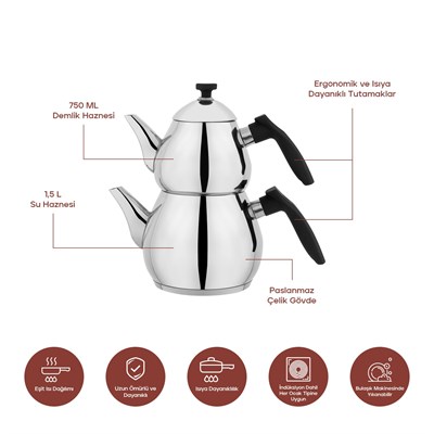 Schafer Tea Chef Küçük Boy Çaydanlık Takımı 4 Parça-Siyah