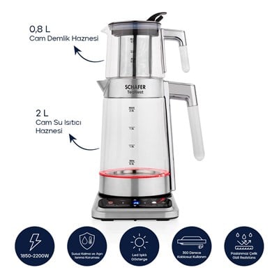 Schafer TeaNest Dijital Cam Çay Makinesi-Inox