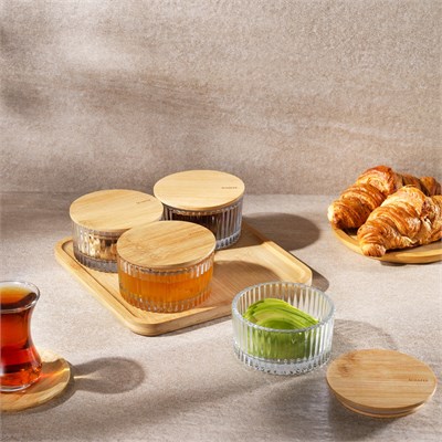 Schafer Woodart Çizgili Cam 4 Lü Kahvaltılık