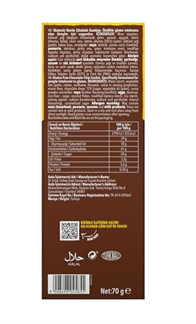 Schar Chocotti Glutensiz Damla Çikolatalı Kurabiye 70 gr