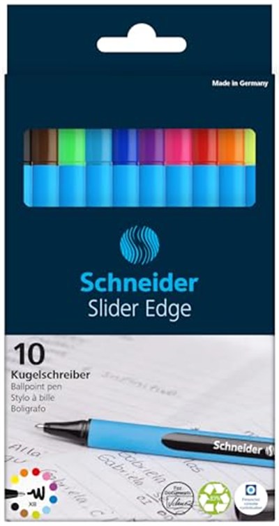 Schneider 152290, Slider Edge XB tükenmez kalem (XB çizgi genişliğine sahip üçgen kalemler) 10 parça, çeşitli