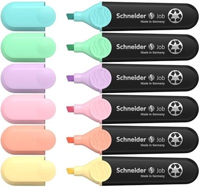 Schneider Job 150 pastel fosforlu kalem (turkuaz, nane, leylak, pembe, şeftali, vanilya) 6lı kutu