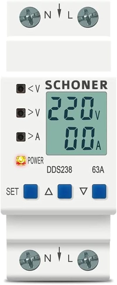 SCHONER® Gerilim Koruma Rölesi Yüksek Alçak Voltaj Akım Koruma Monofaze 63A Voltaj Koruyucu