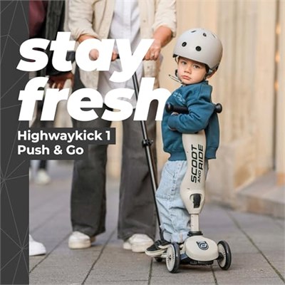 Scoot & Ride Highwaykick 1 Push and Go Kickboard oturaklı çocuk scooterı, 2si 1 arada direksiyonlu denge bisikleti, 1 2 yaşından itibaren, yüksekliği ayarlanabilir, aletsiz